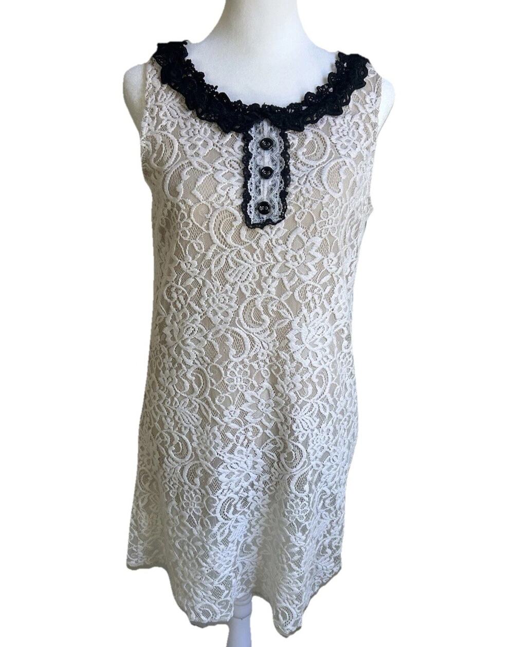 L.A.M.B. Gwen Stefani Lace Crochet Mini Dress Womens 6 White Silk Lined Y2K